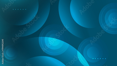 Professional dark blue background with glowing teal circular orbs and fluid geometric shapes for technology and data visualization