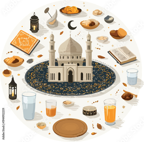 Restaurant Menu Vector Illustration with Food and Drink Icons