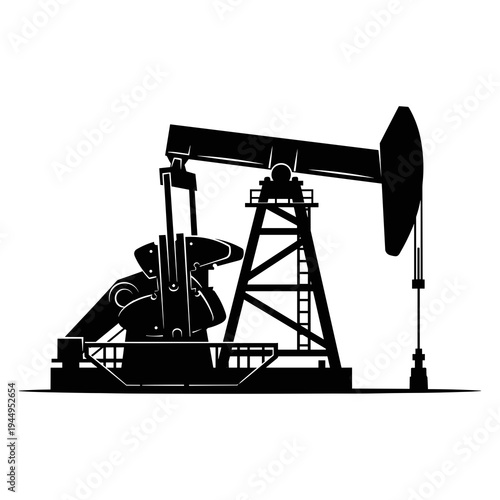 A black silhouette of an oil pumpjack against a white background