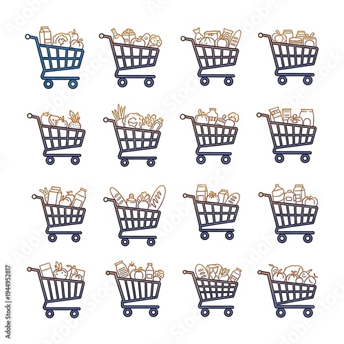 Shopping Carts with Various Grocery Items