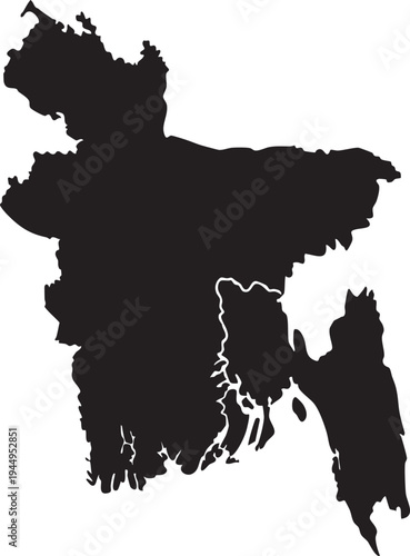 Black silhouette map of Bangladesh a simple vector graphic representing the countrys geography for travel or informational purposes isolated on a white background