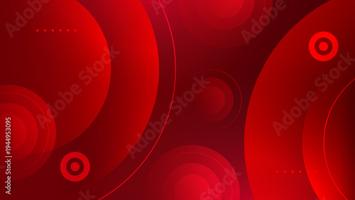 Intense red abstract background featuring layered circular ornaments and mysterious glowing orbits for creative media projects