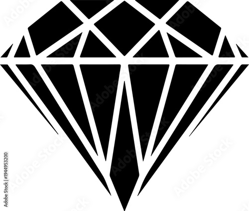 Black and white vector illustration of a faceted diamond gem, perfect for luxury branding, jewelry design, or wealth concepts.