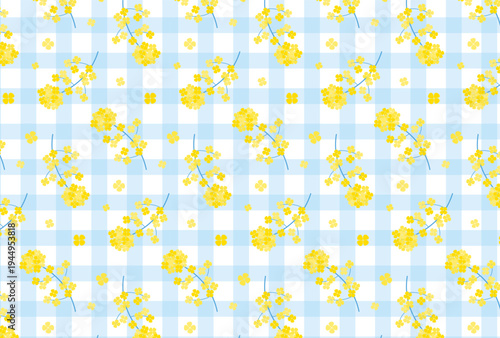 seamless pattern with yellow canola flowers on gingham plaid