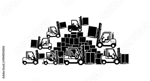 Multiple Forklifts Moving Boxes in a Warehouse Illustration.