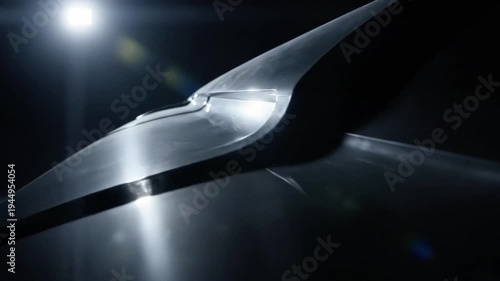 A close-up view of a dark, shiny surface with a subtle sheen and a distinctive seam running along its length, illuminated by a bright light source