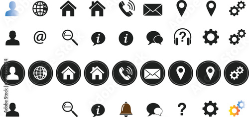 User interface icons collection including communication navigation settings search and contact symbols vector set