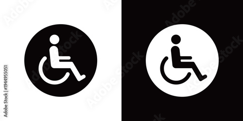 車椅子の丸いモノクロアイコン・マーク
