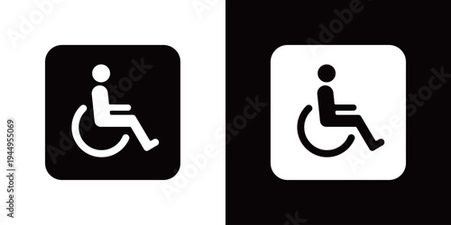 車椅子の四角いモノクロアイコン・マーク