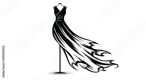 Vector illustration of a black evening dress on a mannequin