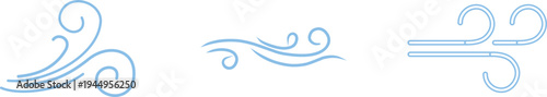 Doodle wind line sketch icon set collection group, hand drawn breeze swirl air flow motion outline symbol, minimal weather element, simple gust, abstract curve design for logo ui infographic.