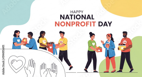 Diverse volunteers celebrate national nonprofit day with donations and community service