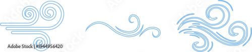Doodle wind line sketch icon set collection group, hand drawn breeze swirl air flow motion outline symbol, minimal weather element, simple gust, abstract curve design for logo ui infographic.