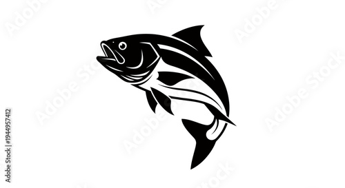 Stylized Jumping Fish Silhouette in Black and White for Graphic Design.