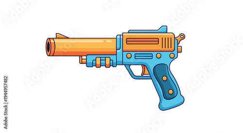 Colorful toy water gun or futuristic plastic blaster in blue and orange shades designed for kids outdoor games and imaginative play.