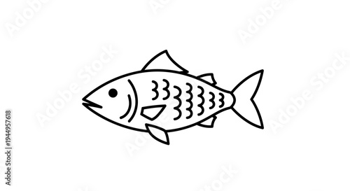 Minimalist Line Drawing of a Small Fish with Fins and Tail.