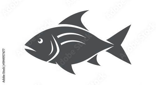 Gray fish silhouette icon suitable for aquatic and marine themed designs and logos.
