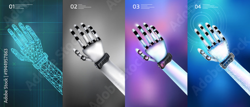 Abstract robotic hand made of artificial carbon steel.