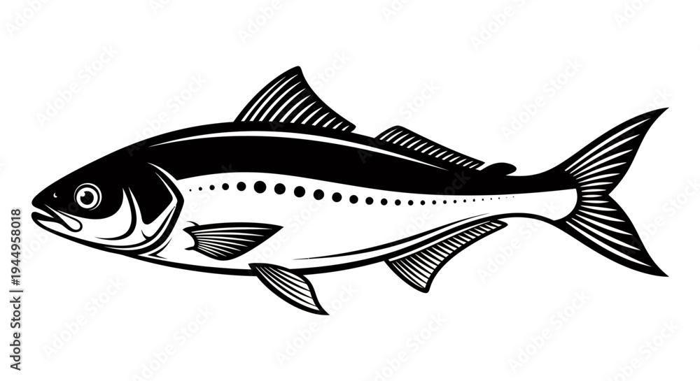 Fototapeta premium Illustrated Striped Trout: A Monochrome Fish in a Clear Aquatic Habitat.