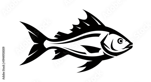 Abstract black silhouette of a fish in vector art style.