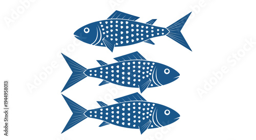 Three blue stylized fish arranged in a vertical stack with clean silhouette artwork.