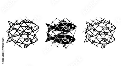 Three Abstract Spiky Circular Forms in Black, High-Contrast Graphic Silhouettes.