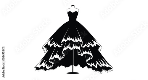 Vector illustration of a black evening gown dress on a mannequin