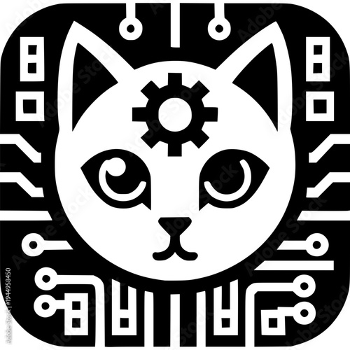 Robotic Cat Emblem: A stylized logo of a robotic cat, merging feline elegance with technological ingenuity, showcases the intersection of nature and artificial intelligence.