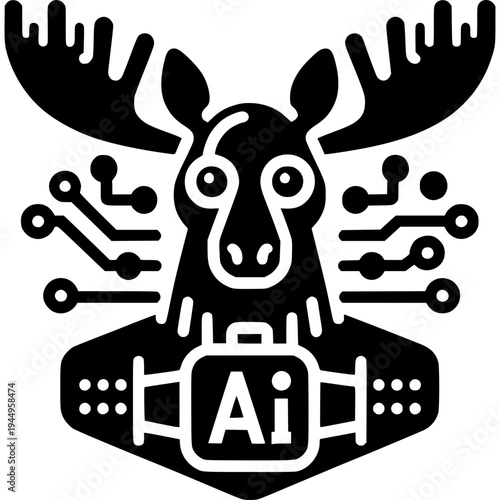 AI Moose: a striking illustration, depicting a moose integrated with artificial intelligence concepts, combining nature and technology