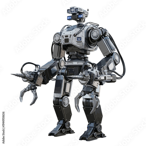 Advanced robotic machine with drill arms in action