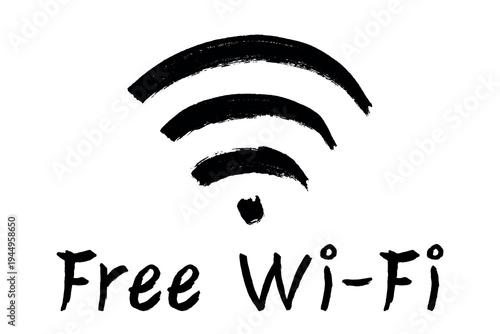 Hand drawn free wifi spot zone sign Public wi-fi area sign Wireless internet clipart in doodle style Single element for print, web, design, decor 3G, 4G, 5G, 6G, IoT