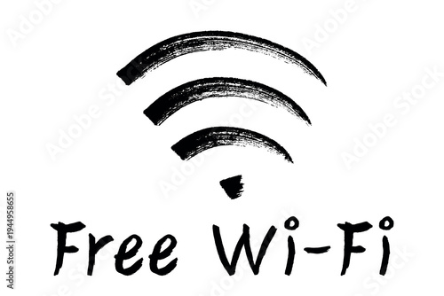 Hand drawn free wifi spot zone sign Public wi-fi area sign Wireless internet clipart in doodle style Single element for print, web, design, decor 3G, 4G, 5G, 6G, IoT