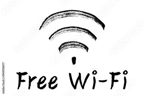 Hand drawn free wifi spot zone sign Public wi-fi area sign Wireless internet clipart in doodle style Single element for print, web, design, decor 3G, 4G, 5G, 6G, IoT