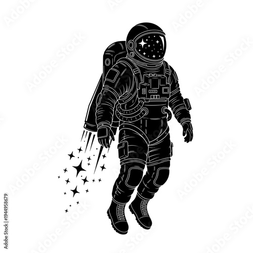 Astronaut in Space with Stars and Jetpack Effects