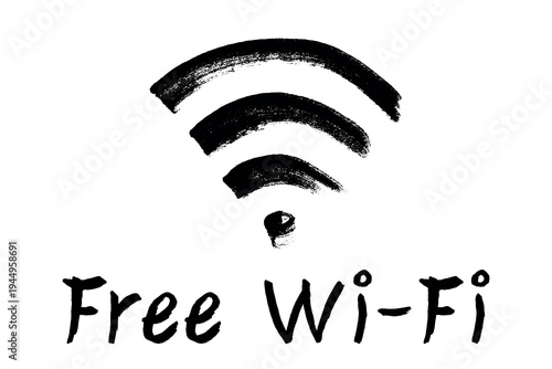 Hand drawn free wifi spot zone sign Public wi-fi area sign Wireless internet clipart in doodle style Single element for print, web, design, decor 3G, 4G, 5G, 6G, IoT