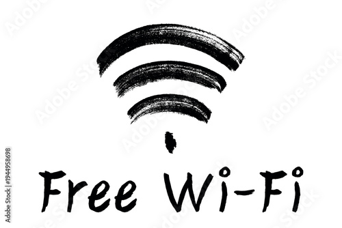 Hand drawn free wifi spot zone sign Public wi-fi area sign Wireless internet clipart in doodle style Single element for print, web, design, decor 3G, 4G, 5G, 6G, IoT