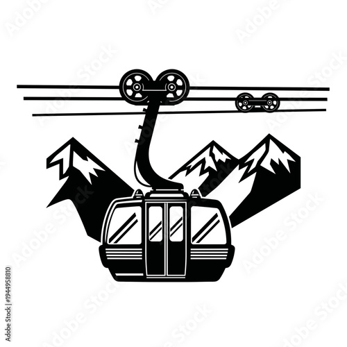 Cable Car Ascending Mountains with Scenic Background