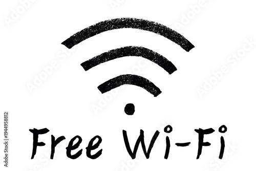 Hand drawn free wifi spot zone sign Public wi-fi area sign Wireless internet clipart in doodle style Single element for print, web, design, decor 3G, 4G, 5G, 6G, IoT