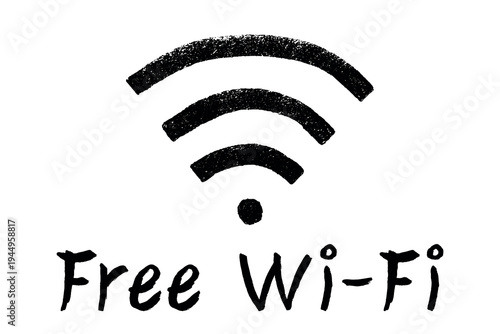 Hand drawn free wifi spot zone sign Public wi-fi area sign Wireless internet clipart in doodle style Single element for print, web, design, decor 3G, 4G, 5G, 6G, IoT