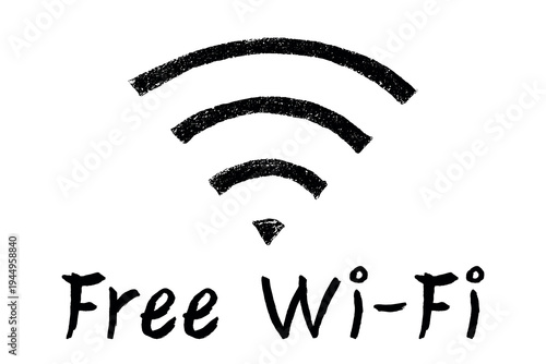 Hand drawn free wifi spot zone sign Public wi-fi area sign Wireless internet clipart in doodle style Single element for print, web, design, decor 3G, 4G, 5G, 6G, IoT
