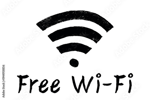 Hand drawn free wifi spot zone sign Public wi-fi area sign Wireless internet clipart in doodle style Single element for print, web, design, decor 3G, 4G, 5G, 6G, IoT