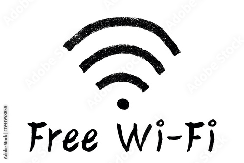 Hand drawn free wifi spot zone sign Public wi-fi area sign Wireless internet clipart in doodle style Single element for print, web, design, decor 3G, 4G, 5G, 6G, IoT