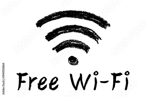 Hand drawn free wifi spot zone sign Public wi-fi area sign Wireless internet clipart in doodle style Single element for print, web, design, decor 3G, 4G, 5G, 6G, IoT