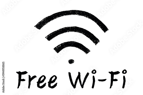Hand drawn free wifi spot zone sign Public wi-fi area sign Wireless internet clipart in doodle style Single element for print, web, design, decor 3G, 4G, 5G, 6G, IoT