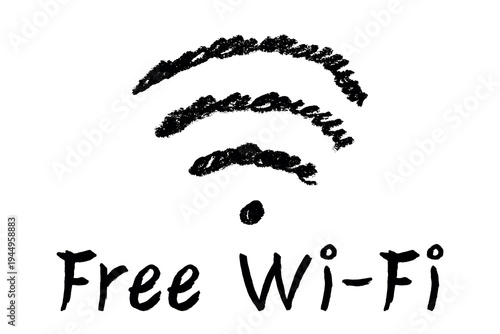 Hand drawn free wifi spot zone sign Public wi-fi area sign Wireless internet clipart in doodle style Single element for print, web, design, decor 3G, 4G, 5G, 6G, IoT