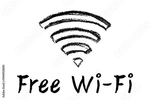 Hand drawn free wifi spot zone sign Public wi-fi area sign Wireless internet clipart in doodle style Single element for print, web, design, decor 3G, 4G, 5G, 6G, IoT