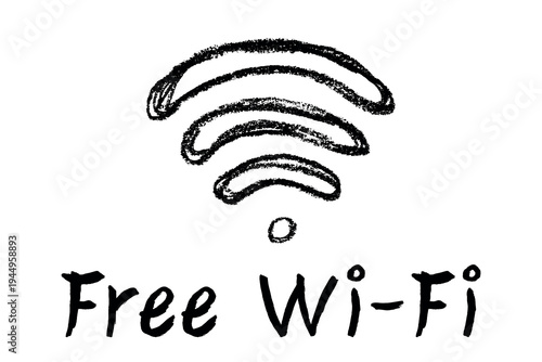 Hand drawn free wifi spot zone sign Public wi-fi area sign Wireless internet clipart in doodle style Single element for print, web, design, decor 3G, 4G, 5G, 6G, IoT