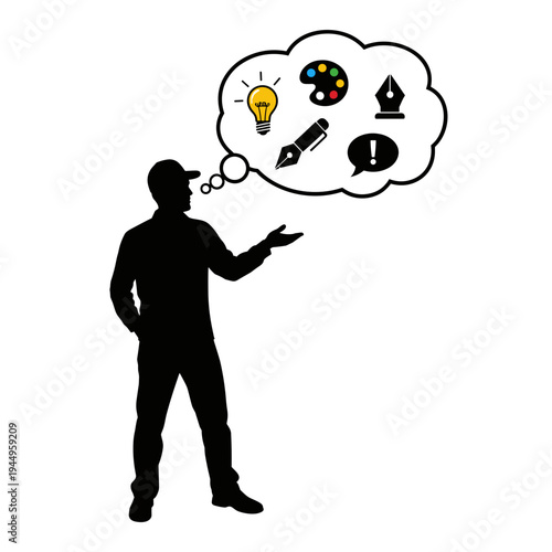 Creative thinker brainstorming ideas with symbols