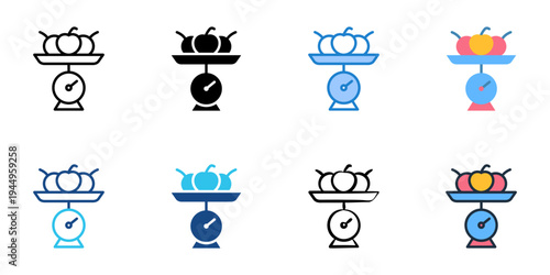 Weighing produce icons set multiple style collection. Editable stroke 
