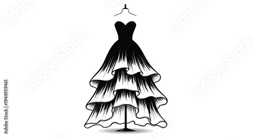 Vector illustration of black and white dress on hanger